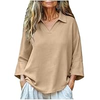 Cotton Blouses for Women Linen Shirts for Women Loose Fit Flowy Spring Tops 2026 Long Sleeve Shirt Beach Vacation Business Casual Travel Khaki S