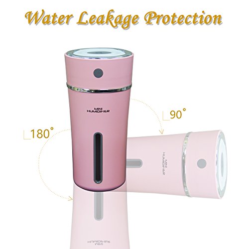Rechargeable Air Humidifier Pink - Azmall Car Humidifier 300ml Portable Ultrasonic Cup Humidifier for Car Home Office Baby Living Room Office Yoga with Automatic Shut off, Night Light Function - Thumbnail 3