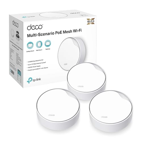 TP-Link Deco X50-PoE Router Mesh WiFi 6, AX3000Mbps Dual Band, Poe(Alimentazione Tramite Ethernet), Porta Ethernet da 2,5 Gbps, Ripetitore WiFi, Access Point, Alexa, 3 Pezzi con Copertura Fino a 600㎡