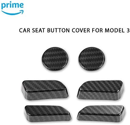 CoolKo Personalized Modification for Car Seat Button Cover Compatible with Model 3 & Y - Carbon Fiber Pattern [ 6-Pcs ]
