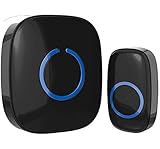 Wireless Doorbell by SadoTech - Waterproof Door Bells & Chimes Wireless Kit - Over 1000-Foot Range, 52 Door Bell Chime, 4 Volume Levels with LED Flash - Wireless Doorbells for Home - Model C (Black)