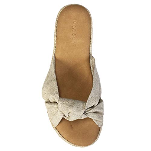 BAMBOO Women's Knotted Cross Band Espadrilles Platform Slide Sandal, Natural Fabric, 6.0 B (M) US