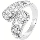 Ganquya Women's CZ Pave Open Claw Ring Ajustable Spoon Wrap Bands Ring,Cuff Stacking Promise Wedding Engagement Ring Jewelry Gift (Silver)