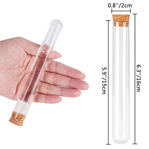Joyclub 20x150mm Plastic Test Tubes with Cork Stoppers for Scientific Experiments, Halloween, Christmas, Scientific Themed Kids Birthday Party Supplies, Decorate The House, Candy Storage(30 Pack)