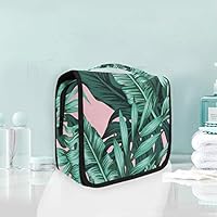 ZZAEO Tropical Leaves Green Seamless Hanging Toiletry Bag - Large Capacity Women Travel Business Cosmetic Organizer Portable Makeup Pouch with Sturdy Hook