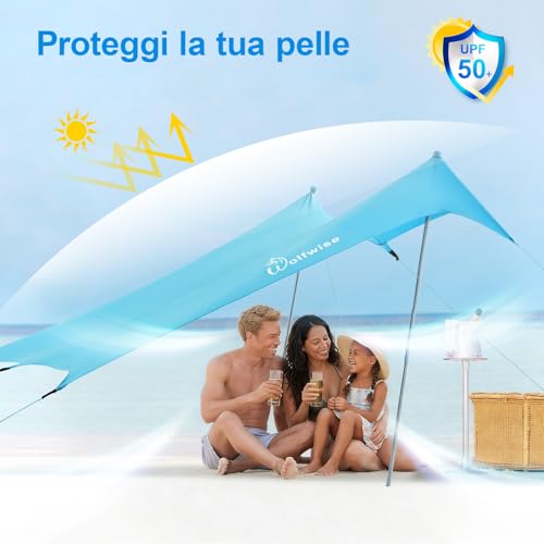 WolfWise UPF50+ Beach Tent with Sun Protection 3 x 3 m Beach Tent with Sand Anchor