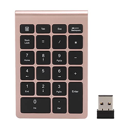 Wireless Number Pads, 22 Keys Portable USB 2.4GNumeric Keypad with Receiver, Financial Accounting Keyboard for Laptop, PC, Notebook(Rose Gold)