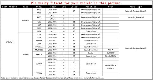 AutoPart T ST-24741 Oxygen Sensor New O2 Sensors, Downstream, for 2008-12 Infiniti EX35/08-10 FX35/M35/G37/ 07-08 G35, Nissan 07-09 350Z/09-10 370Z/Cube/Murano/ 07-12 Altima/Maxima/Rogue/Sentra/Versa