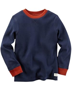 Boys L/S Thermal Tee W/Contrasting Cuffs & Neck Navy/Rust (3M)