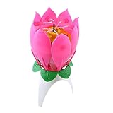 Pink revolving music birthday candles, petals open