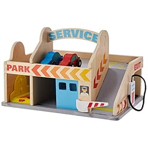 Melissa & Doug Service Station Parking Garage | Wooden Vehicles & Trains | Trucks & Vehicles | 3+ | Gift for Boy or Girl