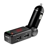 BESTEK Bluetooth Wireless In-Car FM Transmitter with Dual USB Charging, Music Control, Card Reading + AUX Input and Hands-Free Calling for Smartphones and Tablets