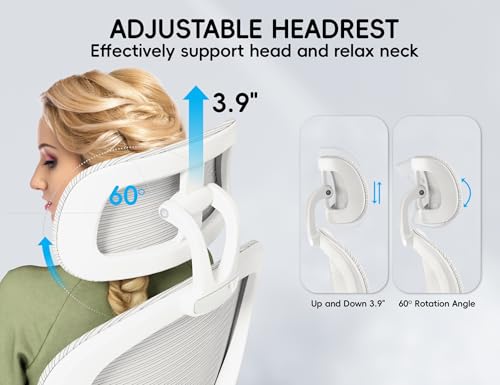 TRALT Office Chair - Ergonomic Office Chair with Back Support, Computer Chair - Home Office Desk Chairs, 330lbs Wide Seat Big and Tall Office Chairs with Headrest, Comfy Desk Chairs (White)