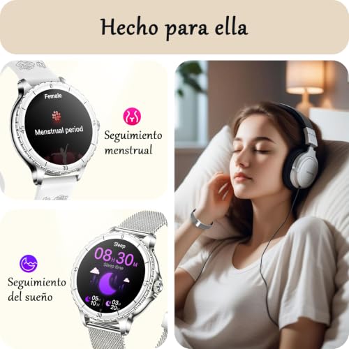 Women's Smart Watch with Calls, 1.27" HD Round Smartwatch with Female Function, 120+ Sports Modes, Heart Rate Monitor, SpO2, Sleep Monitor, IP68 Smart Watch for Android iOS, Silver, Women's Gift