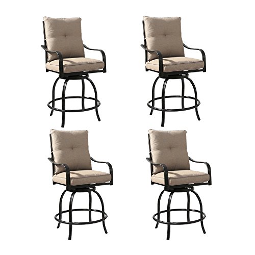 Rimba Outdoor Swivel Patio Bar Stools Chairs with Beige Cushions (Set of 4)