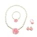 Elesa Miracle Girl Party Favor Pretend Play Princess Rose Pearl Jewelry Value Set - Necklace, Bracelet, Earrings, Ring