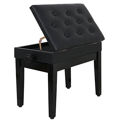 BBBuy Adjustable Wooden Piano Bench Stool with Sheet Music Storage Black, 17.7"-21.7" Height Adjustable Piano Bench