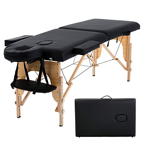 HCB Portable Massage Table SPA Massage Bed Foldable 73" Adjustable Height 2 Folding SPA Salon Bed 450 LBS Capacity Carrying Case with Dust Bag (Black)