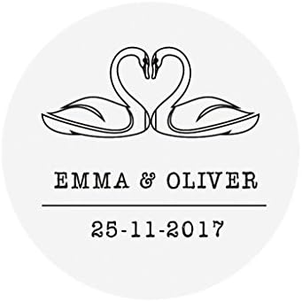 eKunSTreet ® 48x Personalised 40mm Round Wedding Favour Stickers Labels, Invitation Envelopes Seals, Homemade Cards Embellishment - Couple Swan Sticker