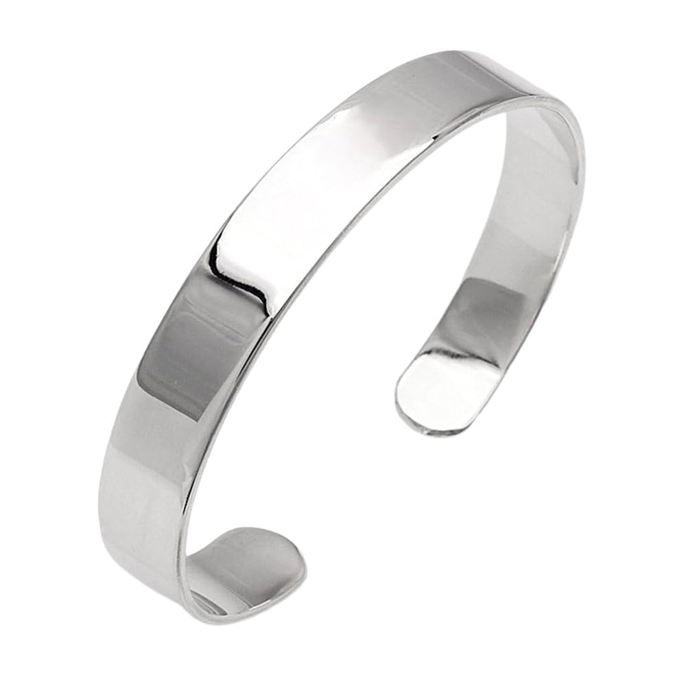 Treasure Bay Mens 10mm Plain Solid 925 Sterling Silver Cuff Bangle Bracelet | Silver Bangle for Men