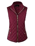 makeitmint Women's Basic Solid Quilted Padding Jacket Vest w/ Pockets Large YJV0002_Burgundy
