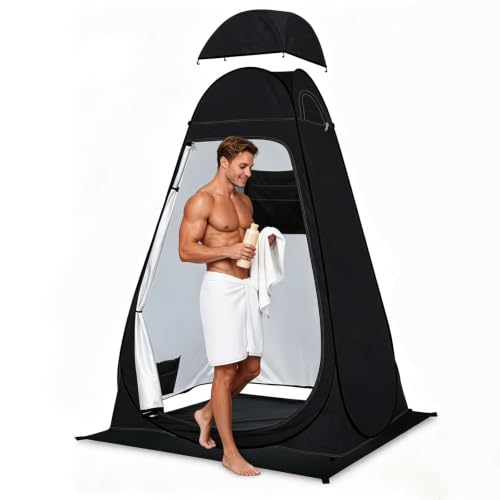 Pop Up Duschzelt Camping anngrowy Toilettenzelt mit Regenschutz und Fenstern, UV50+ Tragbares Umkleidezelt Privatsphäre Toilette Umkleidekabine, Sicht