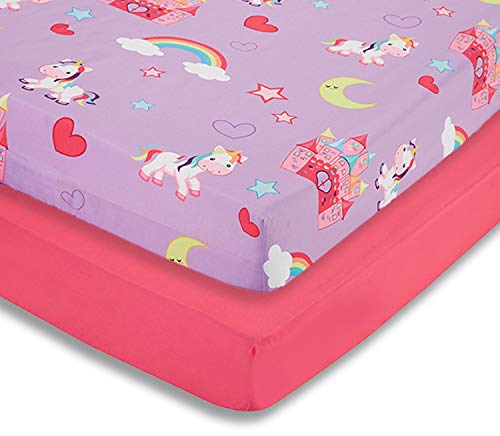 EVERYDAY KIDS 2 Pack Fitted Girls Crib Sheet, 100% Soft Breathable Microfiber, Baby Sheet, Fits Standard Size Crib…