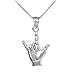 .925 Sterling Silver I Love You American Sign Language ASL Hand Sign Charm Pendant Necklace - 18