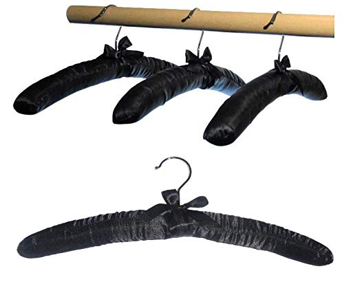 Hagspiel Wooden Clothes Hanger, Satin Fabric Covered, Rotating Metal Hook, 10 Pcs, Black — image 1