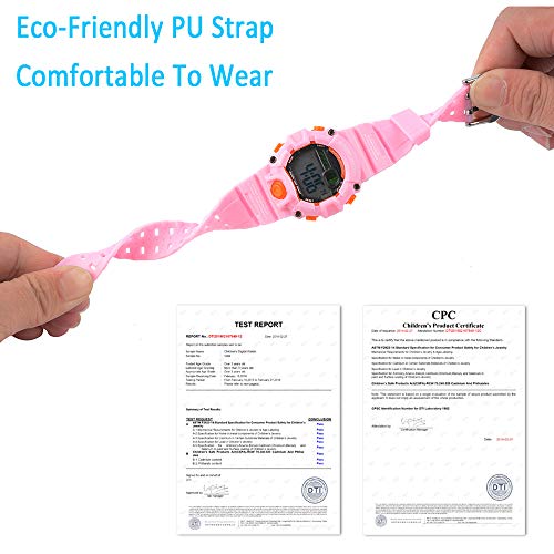 Venhoo Kids Digital Watches Outdoor Sport Waterproof Electronic LED Alarm Stopwatch Wrist Watch for Kids Girls-Pink