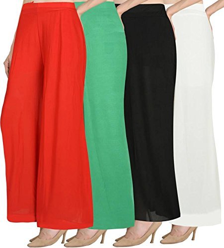 omikka women's stretchy malia lycra wide leg palazzo pants pack of 4 (free size)