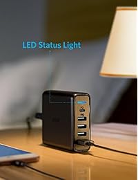Anker Cargador de pared premium USB tipo C, de 5 puertos, 60 W, PowerPort I con 1 puerto de suministro de energía para Apple MacBook, Nexus 5X   6P y 4 puertos PowerIQ, para iPhone, iPad, Samsung y más