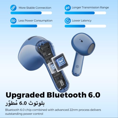 SOUNDPEATS Air6 HS BT 6.0 Wireless Earbuds, Semi-in-Ear Bluetooth Earphones with 13mm Triple-Magnet Bio-Composite Driver, LDAC & Hi-Res Audio, 45H Playtime, 4-Mic Noise Cancelling, IPX5 (blue)