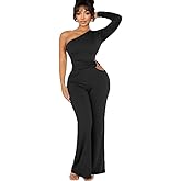 HWP Sexy Jumpsuits for Women Casual Off Shoulder Cocktail Party Clubwear Jumpsuit Wide Leg Long Pant Rompers