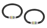 (2pcs) Black Braided Leather Bracelet with 