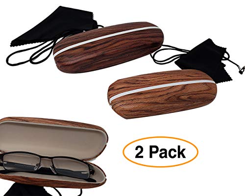 Wooden Design Eyeglasses | Sunglasses Hard Shell Case | Elegant Durable, Decorative & Protective Storage Set, Including Cleaning Cloth & Strap Cord, String Holder (2 Pack) Reading Glasses Kit