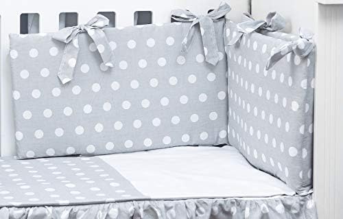Vizaro - Cot Bumper (Removable with Zipper), Duvet Cover and Pillow Case - 3 Pieces Set for Cot 60x120 cm - Pure Cotton - Made in EU - OekoTex - C. Polka Dots