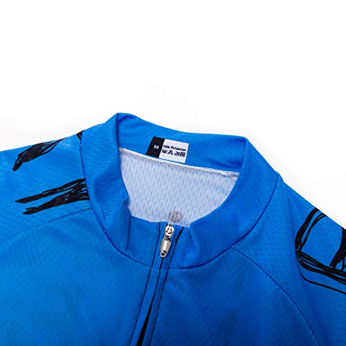 Men's Long Sleeve Cycling Jersey Biking Shirts Breathable Bike Tops Bicycle Eye Blue XXXL - Thumbnail 5