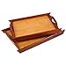 Wood Serving Tray With Handles - Large and Small Stackable Carrying Trays - Brown - 2 Piece Set - 14.8