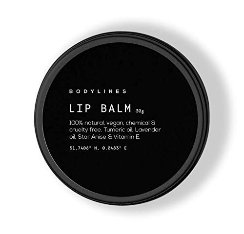 Bodylines Intense Lip Repair 100% Natural Organic Vegan Lip Balm, Avocado Oil, Coconut Oil, Shea Butter & Turmeric. Infused with Vitamin E & Tea Tree. Ultra Hydrating & Moisturising. 30g