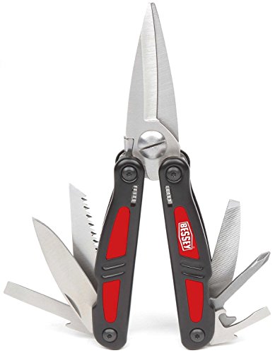 Bessey DMT Multi Function Tool with Shear, Cutting Blade, Saw Blade & 3 Screw Driver Blades, Red/Black