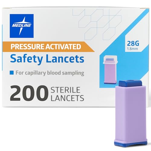 Medline Sterile Safety Lancets, Pressure Activation, Blood Glucose Testing, Con…