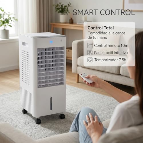 NOMEY 4 En 1 Enfriador de Aire Portatil, 13L Tanque Aire Acondicionado Portatil, 4 Modos 3 Velocidades, Apagado Automático, Temporizador de 7.5h, 20H de Enfriamiento, Ideal Para Dormitorios, Oficinas
