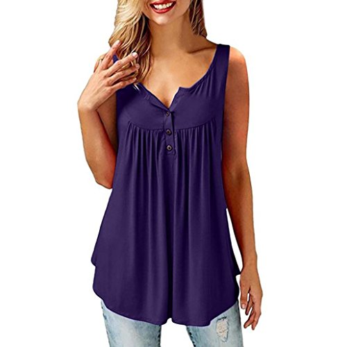 CUCUHAM Womens Summer Solid Color Casual Swing Flowy Tank Tops with Buttons (US:12/CN:XL, Purple)
