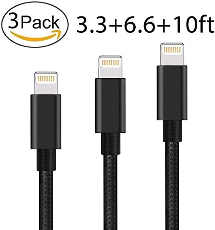 Tengsu Lightning Cable for iPhone Cable, [3-Pack] 3.3FT+6.6FT+10FT (1M+2M+3M) Nylon Braided Charging Cable Cord for iPhone Charger for iPhone 8/8 Plus/7/7 Plus/6s/6s Plus/6/6 Plus/5/5S/5C/SE