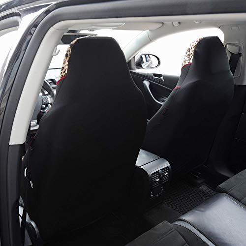 AUTOYOUTH 2PCS Trendy Leopard Pattern Integrated Front Bucket Seat Cover Velvet Fabric Black Auto Accessories Universal Fits for Most Cars, SUV, Truck ¡­ (YELLOW-2) - Thumbnail 4