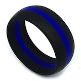 SAR - SAFE ACTIVE RINGS - 8MM Men or Ladies Flexible Black with Blue Stripe Police Force Silicon Rubber Wedding Band Ring