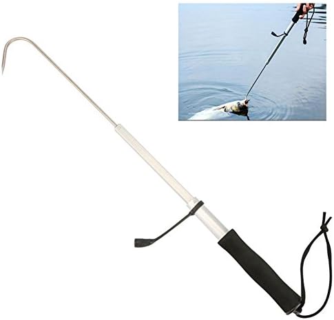 FarSeer Fishing Gaffs Hook Telescope Boat Stainless Steel Hand Gaff Hook Spear for Saltwater Offshore Ice Tool Fishing Retractable Fishing Hook (Black)