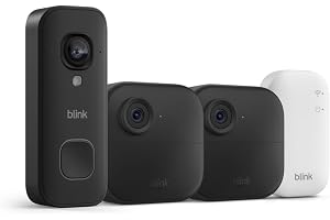 Blink Outdoor 4 and Wired Doorbell 2K+ (newest model) — Two-year battery 1080p cameras and 2K hardwired doorbell. Sync Module Core included — 2 Cameras + Doorbell (Black)