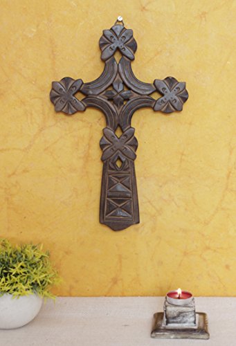 The StoreKing Father's Day Gifts Wooden Wall Hanging French Cross 12" with Celtic Hand Carvings Religious Cross Home Living Room Decor - Thumbnail 4